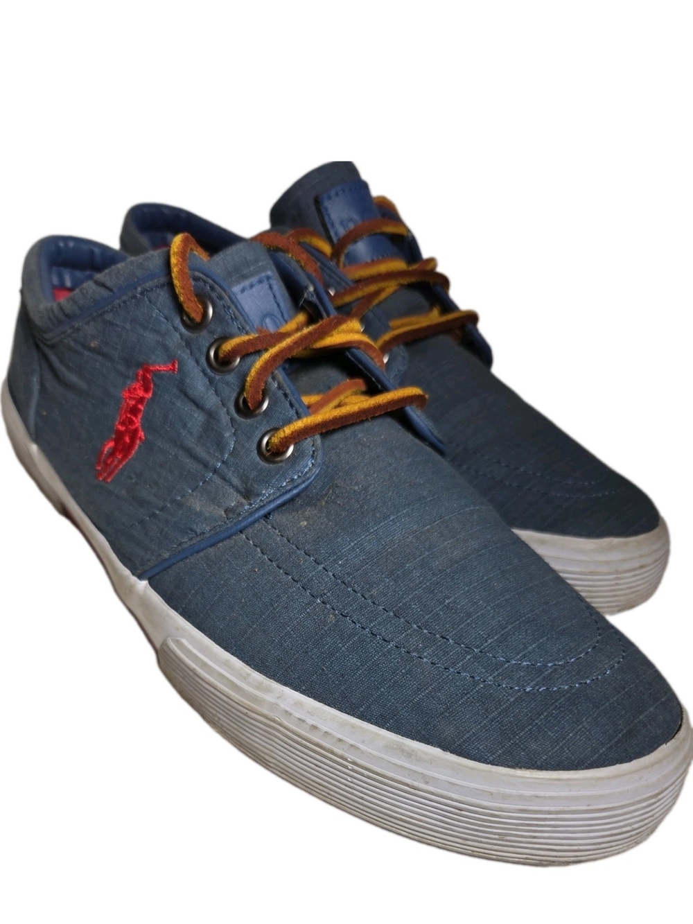 Polo Ralph Lauren Faxon Low Blue Denim Chambray Sneaker Men Size 9D Red Pony[9B